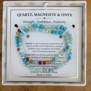 Elegant Gemstone Bracelet Set with Gold Accents